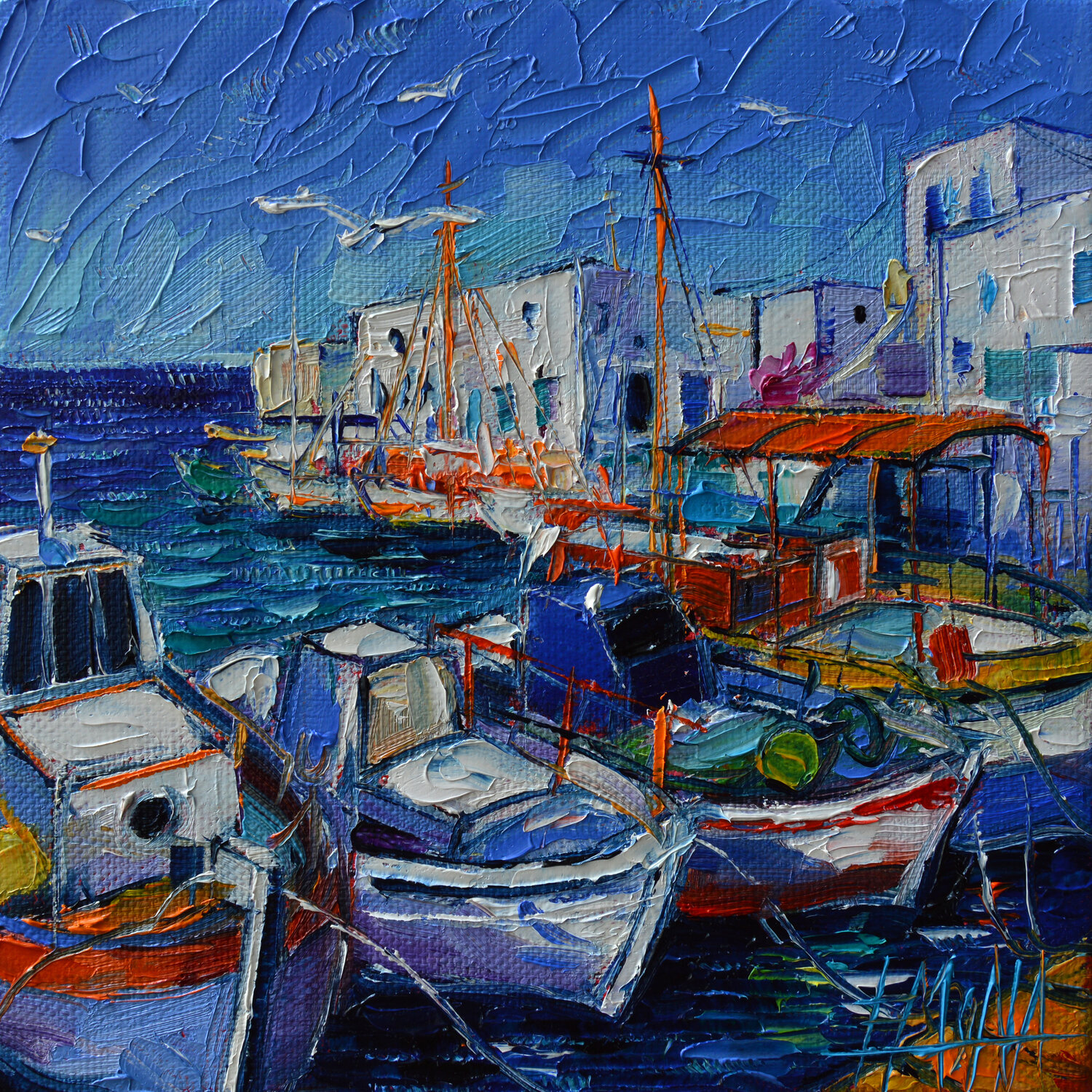 OLD PORT OF NAOUSSA - PAROS ISLAND GREECE Mona Edulesco Original painting for sale