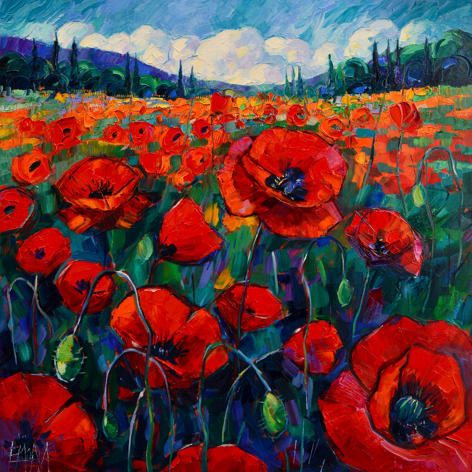 WILD POPPY DREAMS Mona Edulesco Original painting for sale