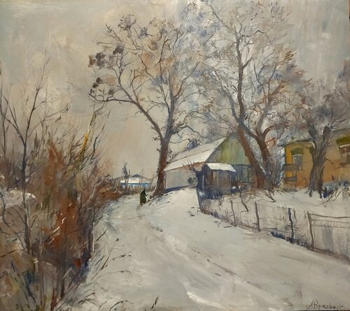 Winter in the Village by Artem Brazhnik, Painting for Sale on Select