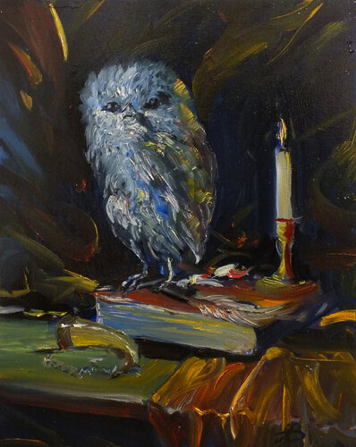 Still life with Owl by Artem Brazhnik, Painting for Sale on Select