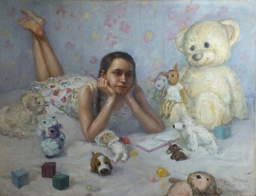 Portrait of My Sister (Spring in The Soul) by Artem Brazhnik, Painting for Sale on Select