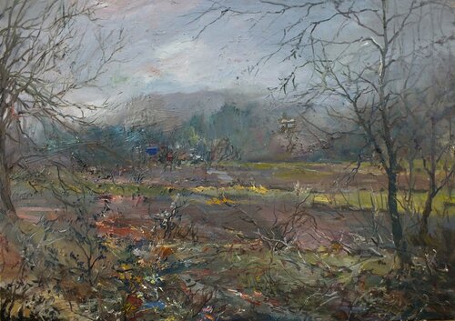 Winter in The Village by Artem Brazhnik, Painting for Sale on Select