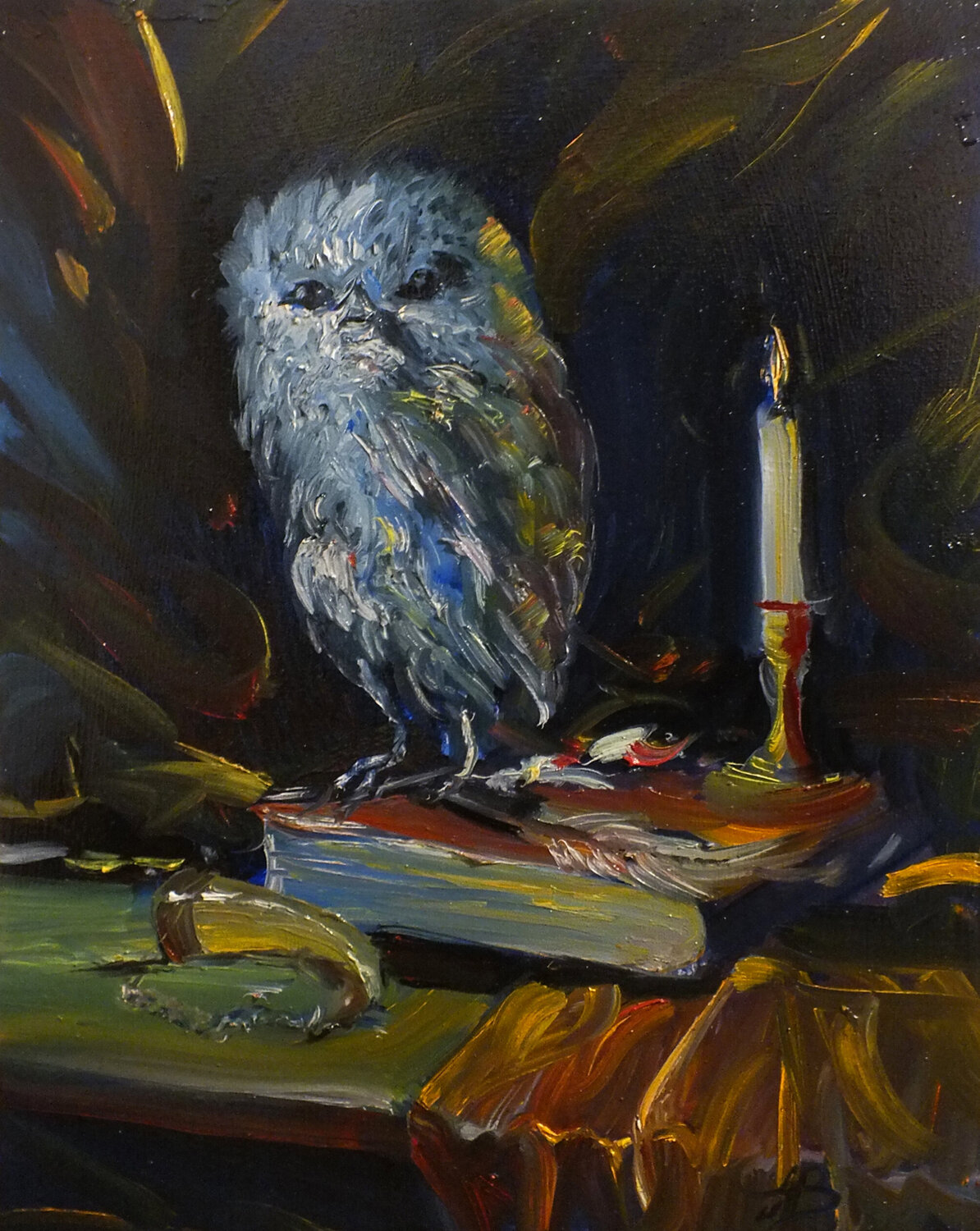 Still life with Owl Artem Brazhnik Original painting for sale