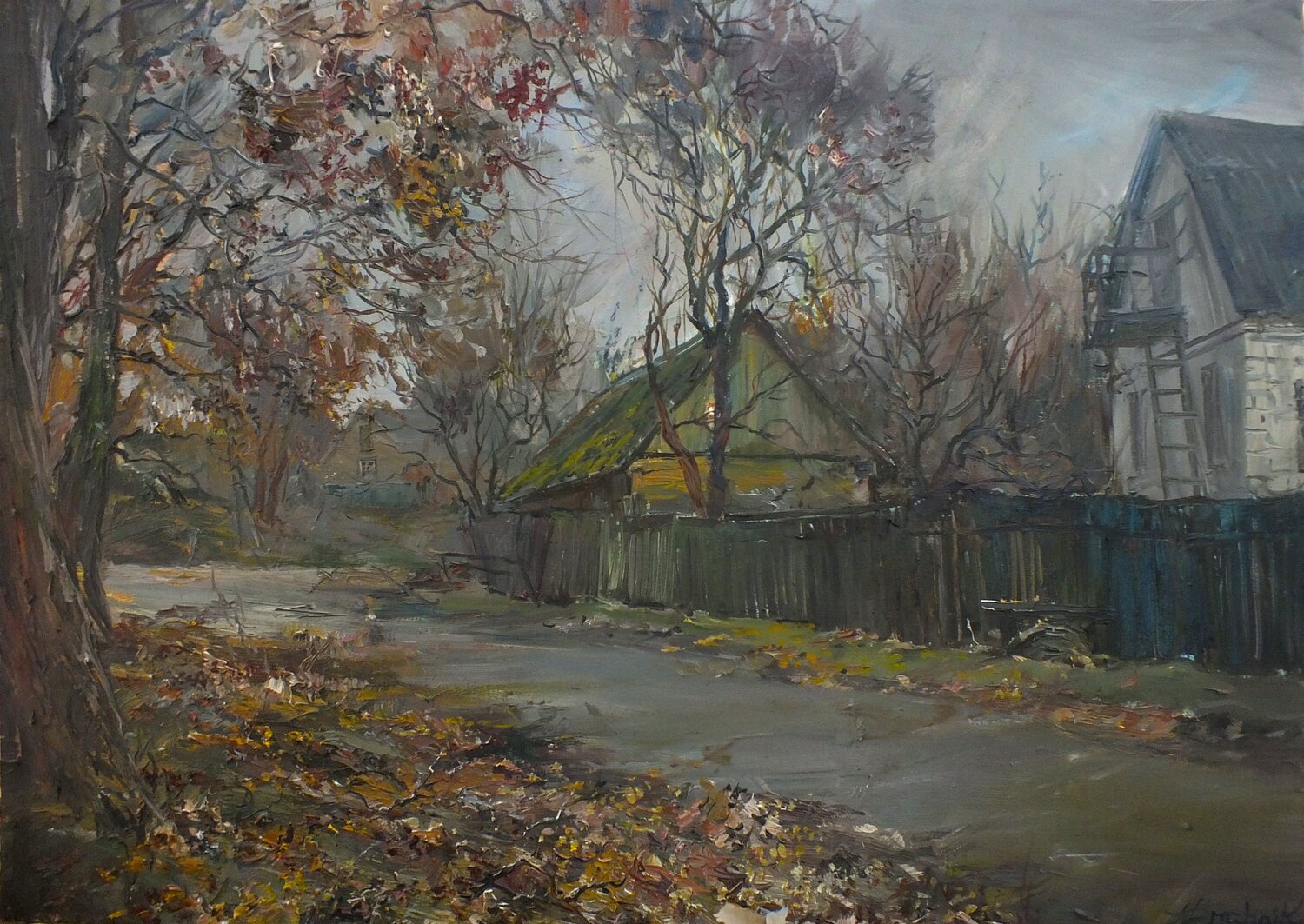 Early Winter in The Village Artem Brazhnik Original painting for sale