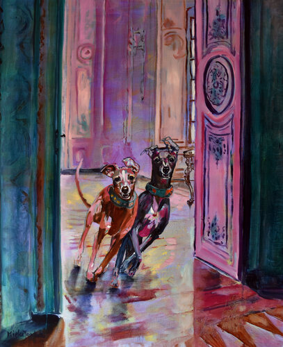 Dogs and Sofas III by Jonker Mieke, Painting for Sale on Select