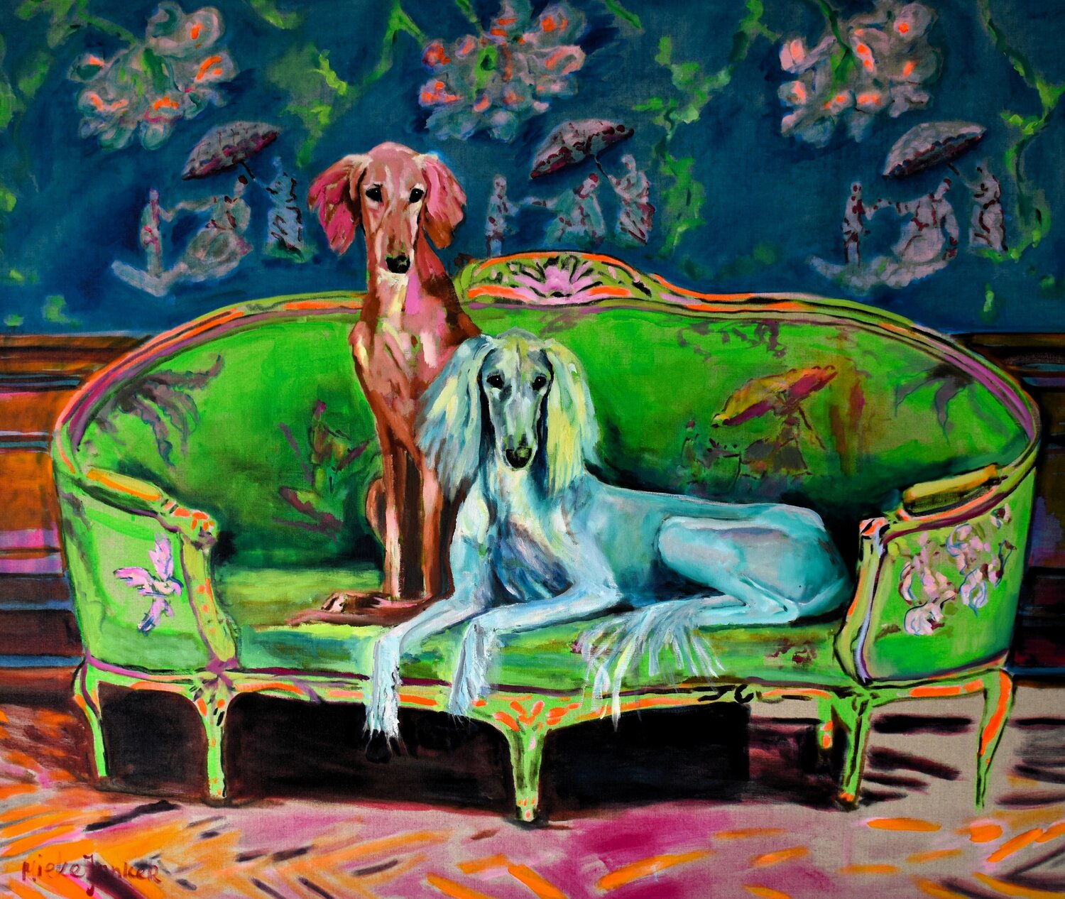 Dogs and Sofas VI Jonker Mieke Original painting for sale