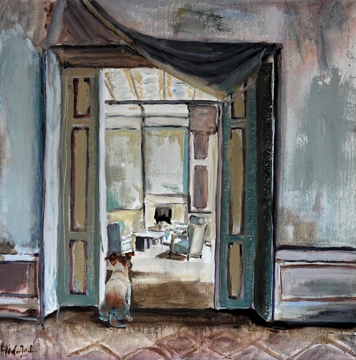 Dogs and Sofas XII Jonker Mieke Original painting for sale