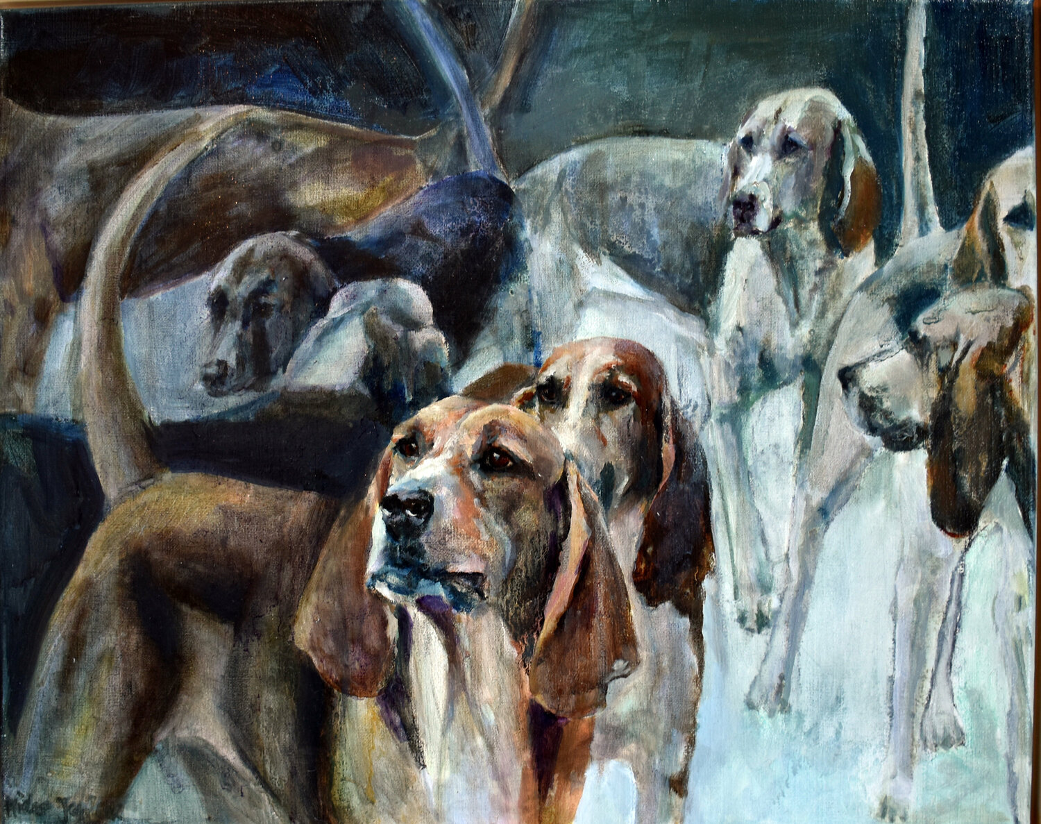 Huntingdogs of Cheverny II Jonker Mieke Original painting for sale