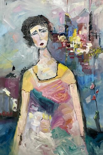 La Villageoise en Ville by Marie Manon Corbeil, Painting for Sale on Select
