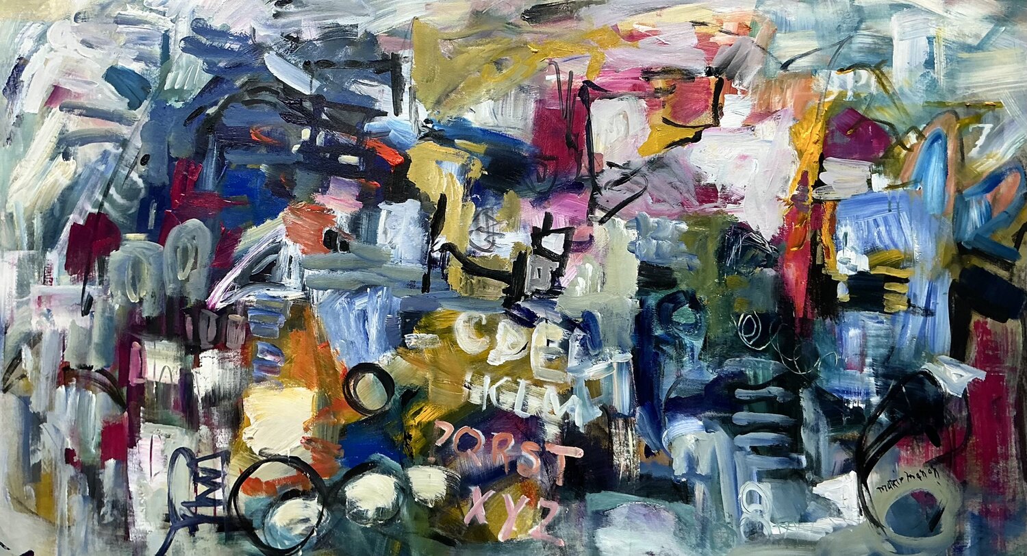 City stuck in an Alphabet Soup Marie Manon Corbeil Original painting for sale