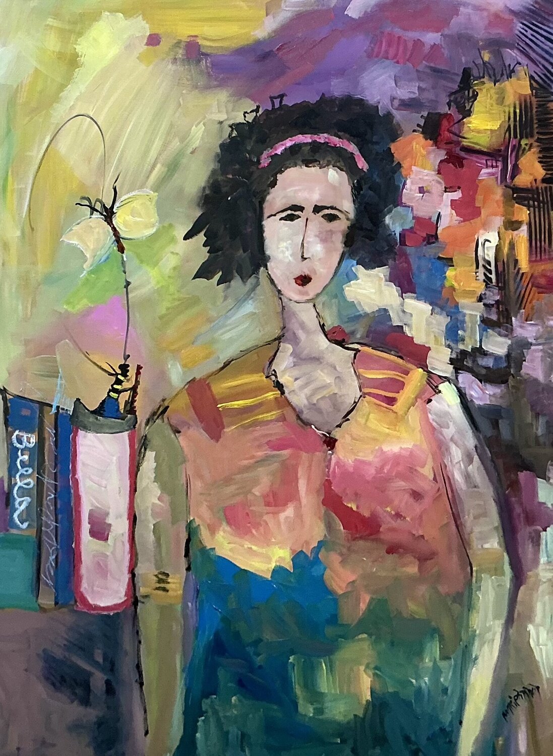 Bella and her butterfly Marie Manon Corbeil Original painting for sale