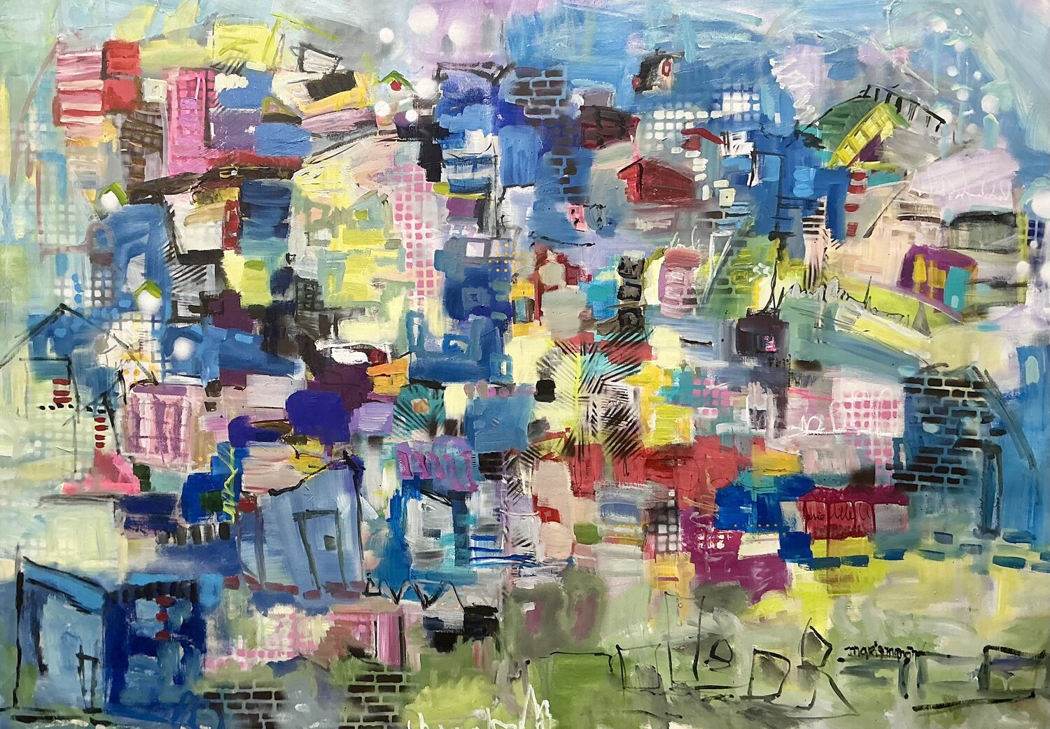 Joyful City Marie Manon Corbeil Original painting for sale