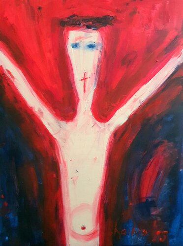 Freude am Leben. Jesus Ikone minimalistisch in the manner of Giovanni Giacometti by Karibou, Painting for Sale on Select