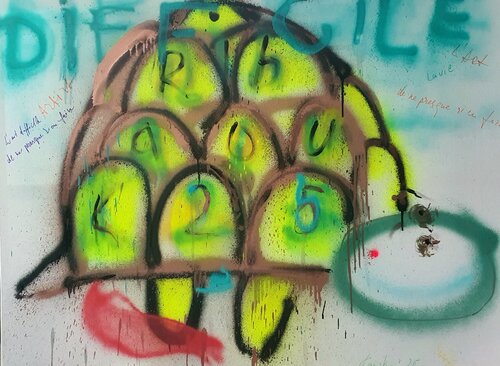 L'art difficile de ne presque rien faire. Schwere Kost. Turtle by Karibou, Painting for Sale on Select