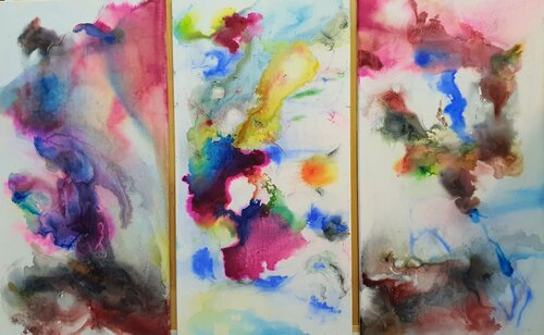 ORIGINAL TRIPTYCH ABSTRACT little EROTICALLY by Karibou, Painting for Sale on Select