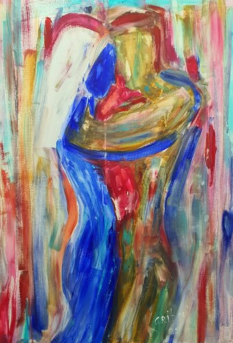 A COUPLE embracing. In the manner of Giacometti by Karibou, Painting for Sale on Select