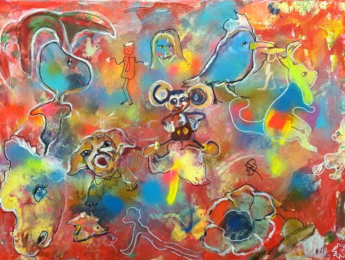 Первые наскальные рисунки в пещерах Индонезии. Mickey,  Snoopy, Horse and others. Childhood by Karibou, Painting for Sale on Select