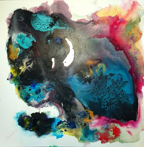 An abstract galaxie  - XXL LARGE BLACK RED by Karibou, Painting for Sale on Select