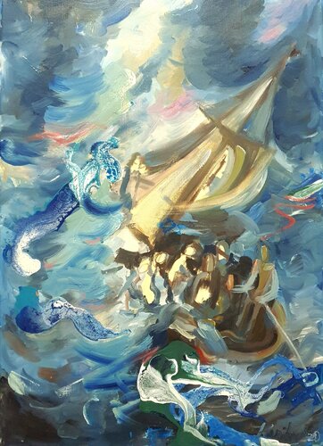 Jesus im Boot beim Storm by Karibou, Painting for Sale on Select