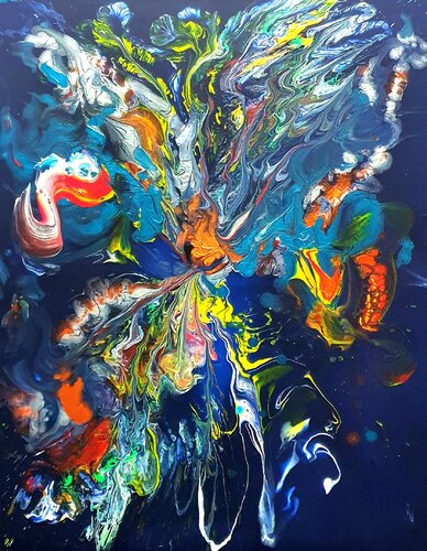 Florales black blue by Karibou, Painting for Sale on Select