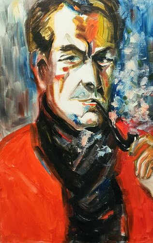 Mysterium eines Mannes  - ein Mann mit Pfeife by Karibou, Painting for Sale on Select