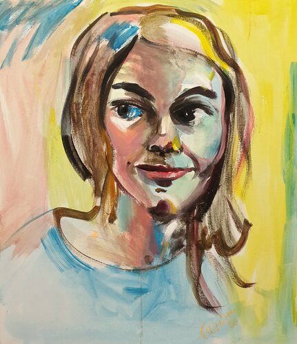 Coup de cœur in the manner of David Hockney by Karibou, Painting for Sale on Select