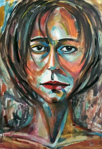 Portrait of a WOMAN in the manner of David Hockney by Karibou, Painting for Sale on Select