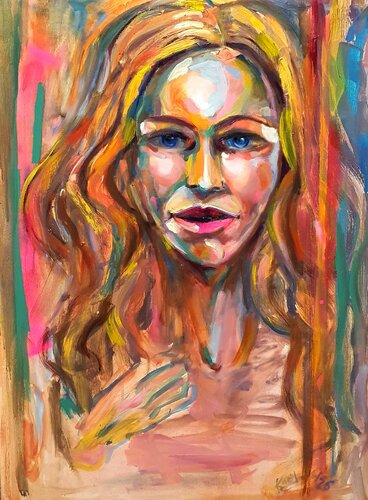 Portrait einer Frau in rot by Karibou, Painting for Sale on Select