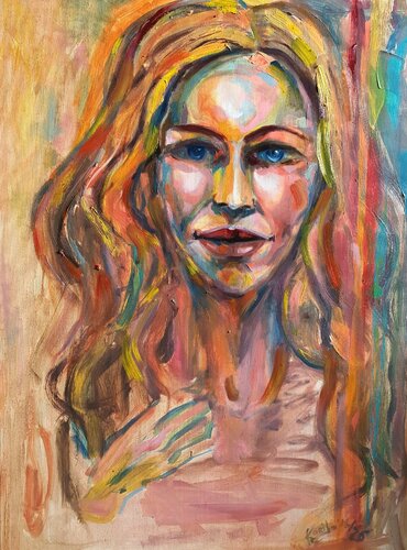 Portrait einer Frau in rot by Karibou, Painting for Sale on Select