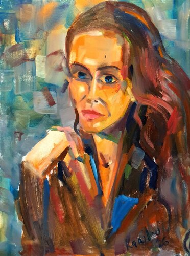 Portrait einer Frau in orange by Karibou, Painting for Sale on Select