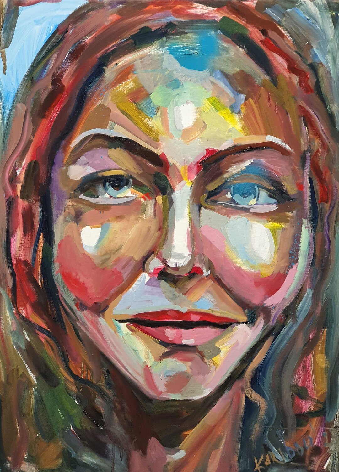 Portrait the manner of David Hockney Karibou Original painting for sale