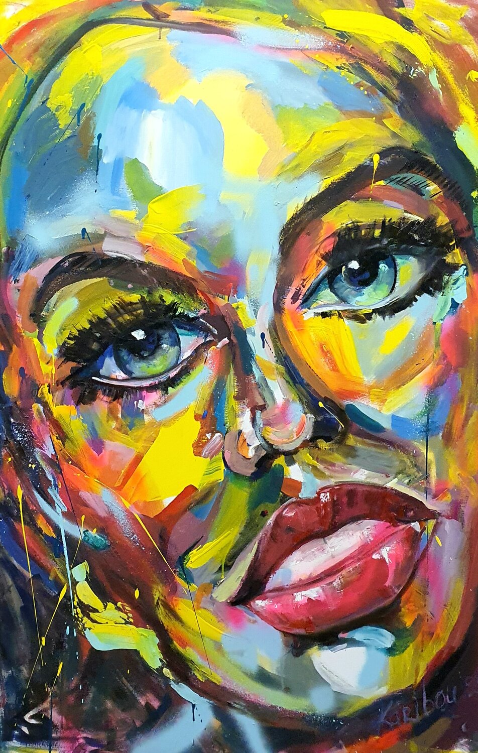 Coup de cœur in the manner of David Hockney. Karibou Original painting for sale