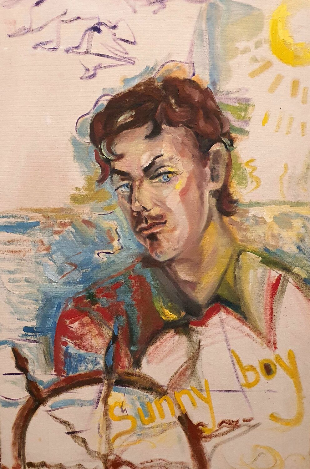 Portrait eines Menschen. QSunny boy Karibou Original painting for sale