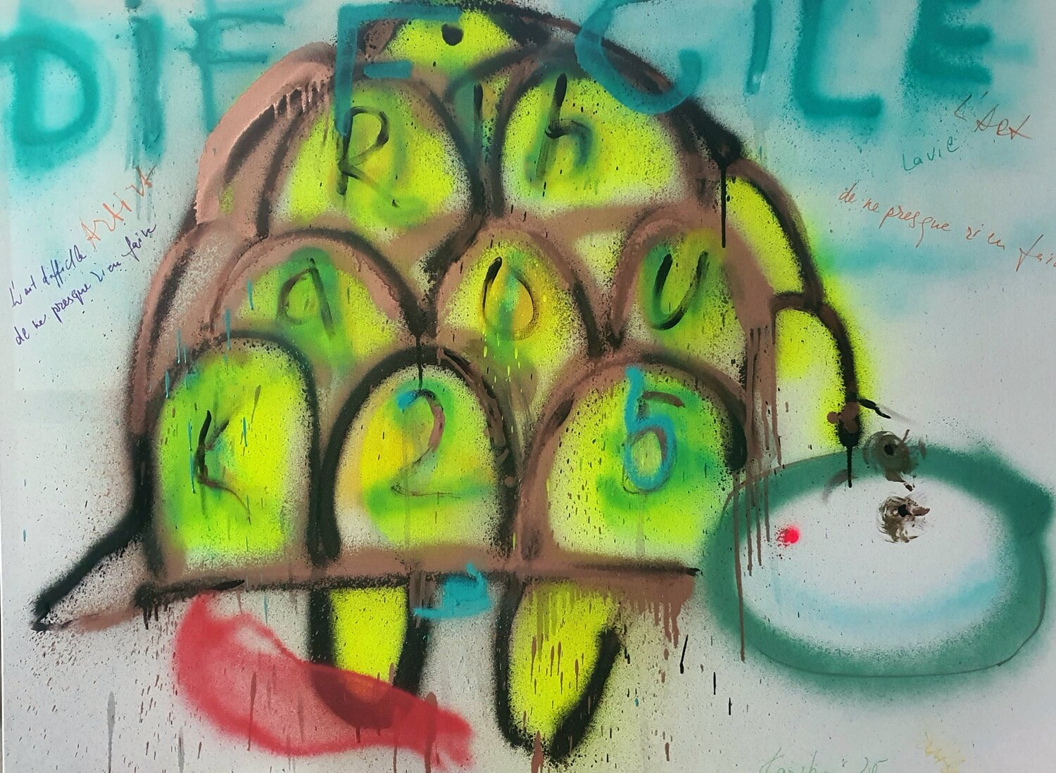 L'art difficile de ne presque rien faire. Schwere Kost. Turtle Karibou Original painting for sale