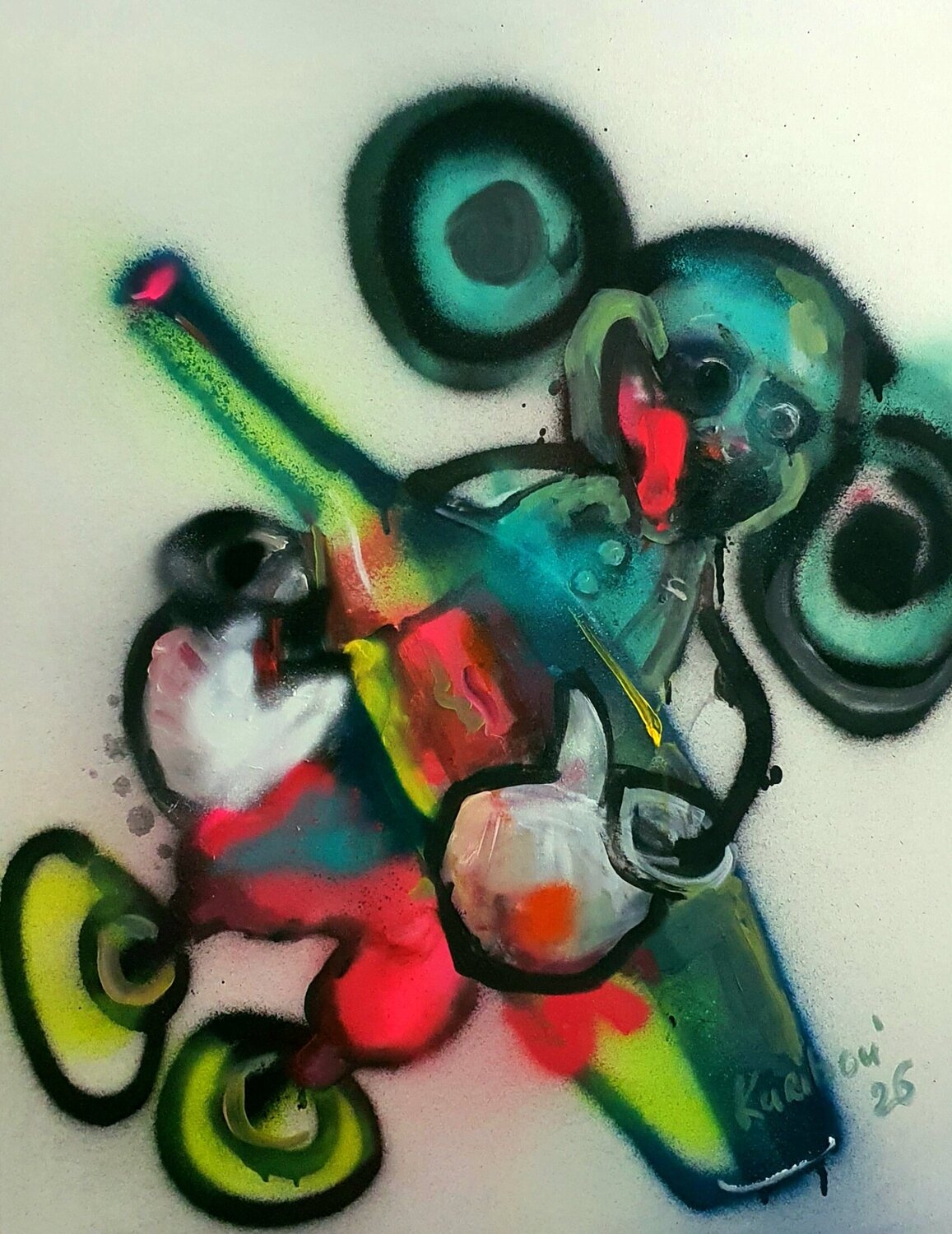 Ein Rebellen- Mickey Mouse und Flasche. Neon Farben Karibou Original painting for sale