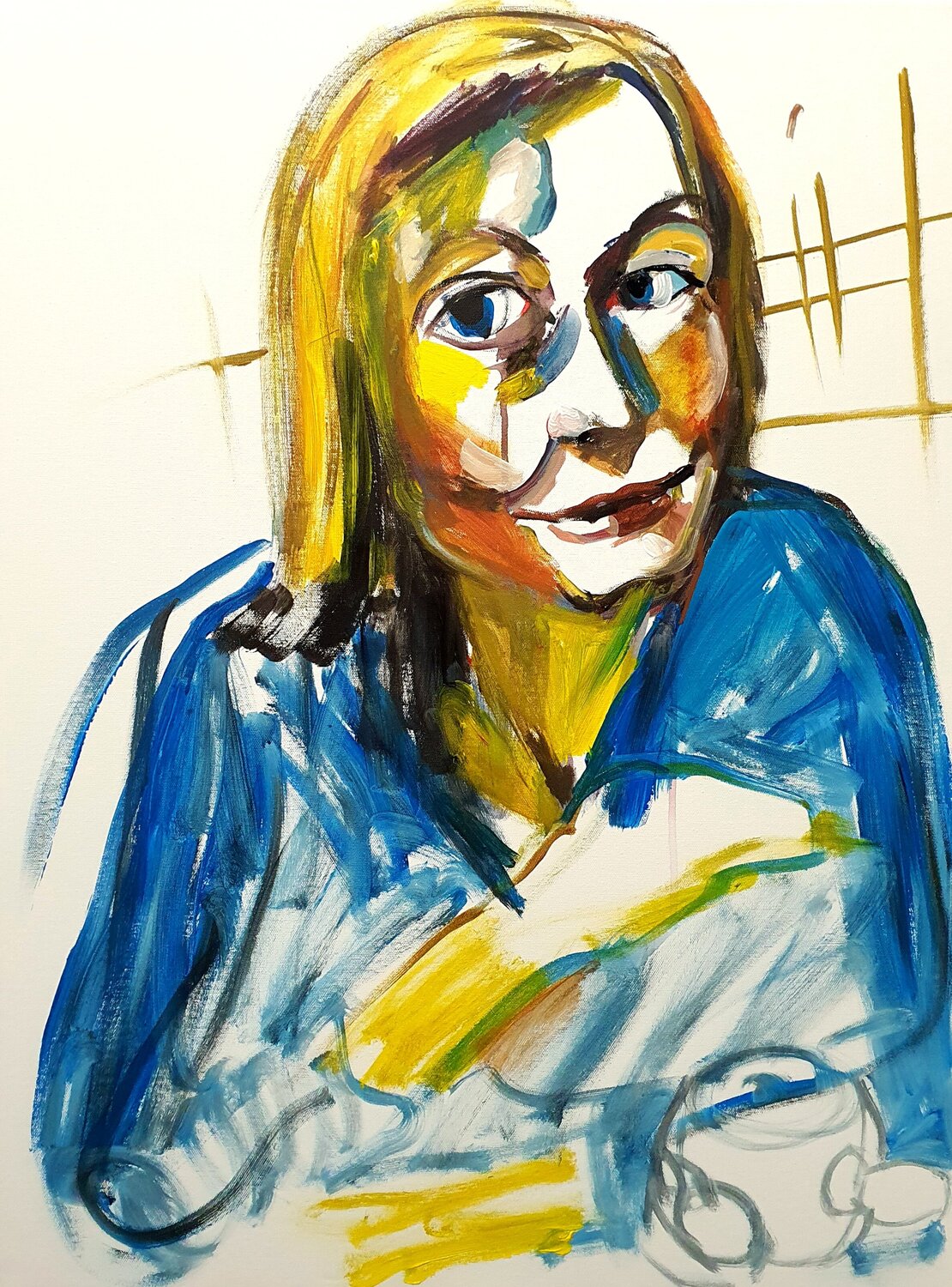 Coup de cœur in the manner of David Hockney Karibou Original painting for sale