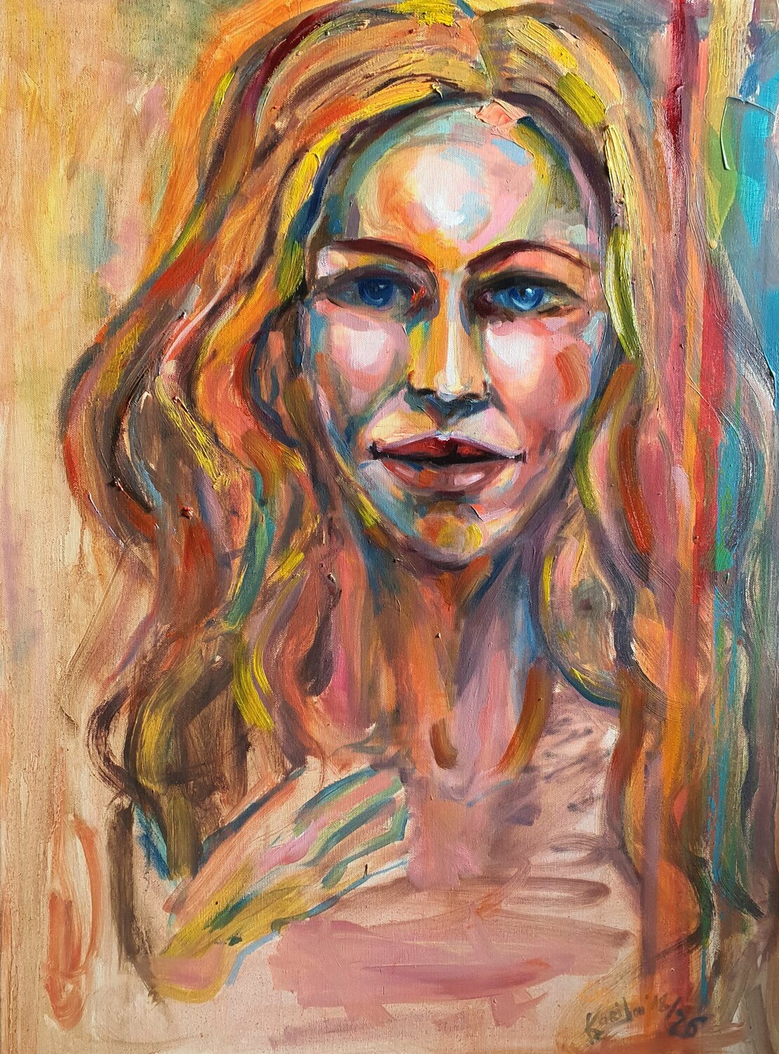 Portrait einer Frau in rot Karibou Original painting for sale