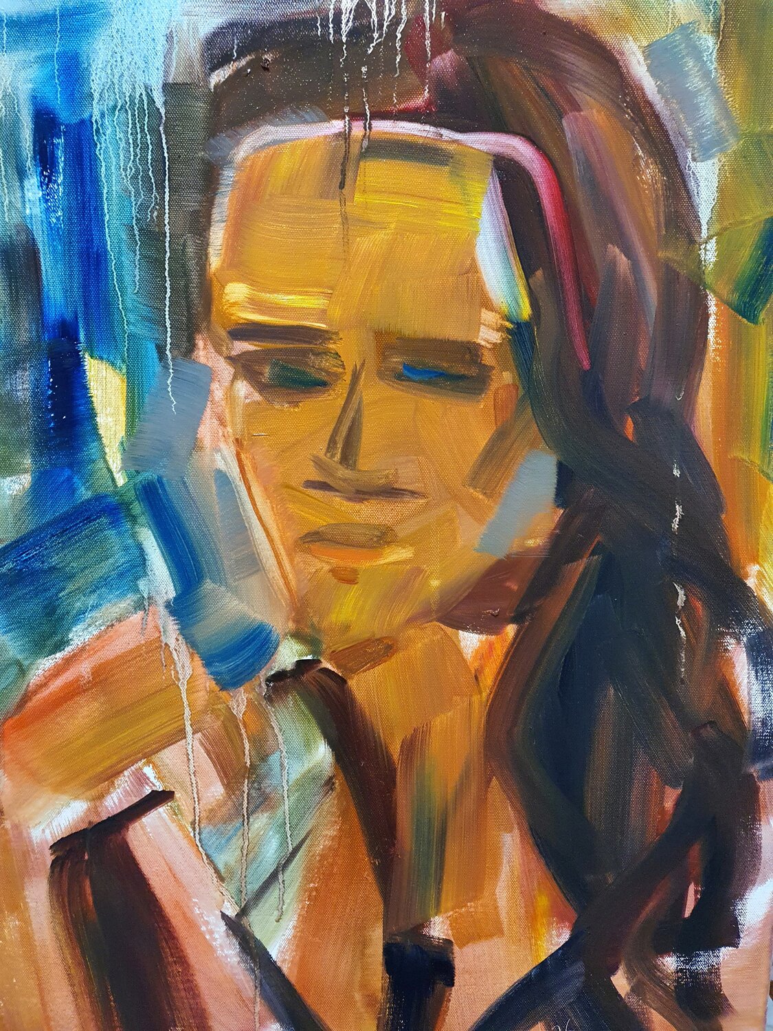 Portrait einer Frau in orange Karibou Original painting for sale