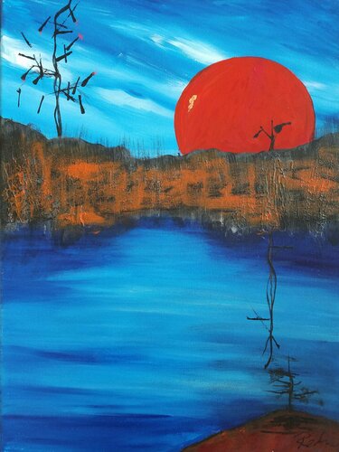 Red Circle Over a Lake by Redin Winter, Painting for Sale on Select