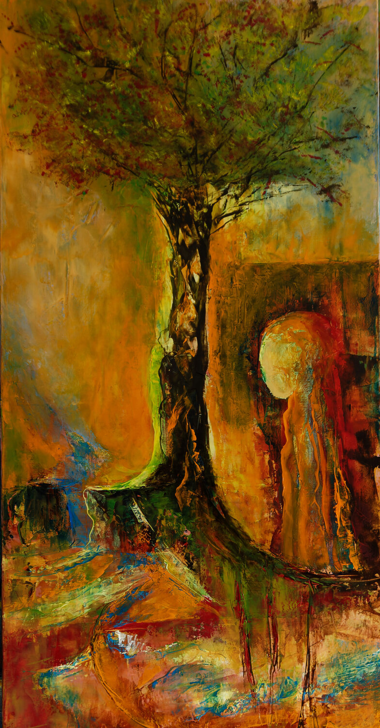 L'elfe et l'arbre de vie Françoise Dugourd-Caput Original painting for sale