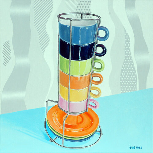 21st Century Still Life: Espresso Cup Stack by Steve White, Painting for Sale on Select