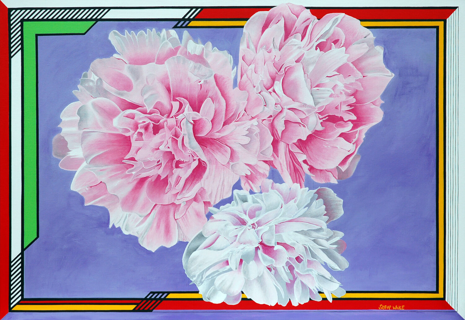 Three Peonies In a Complicated Frame Steve White Original painting for sale
