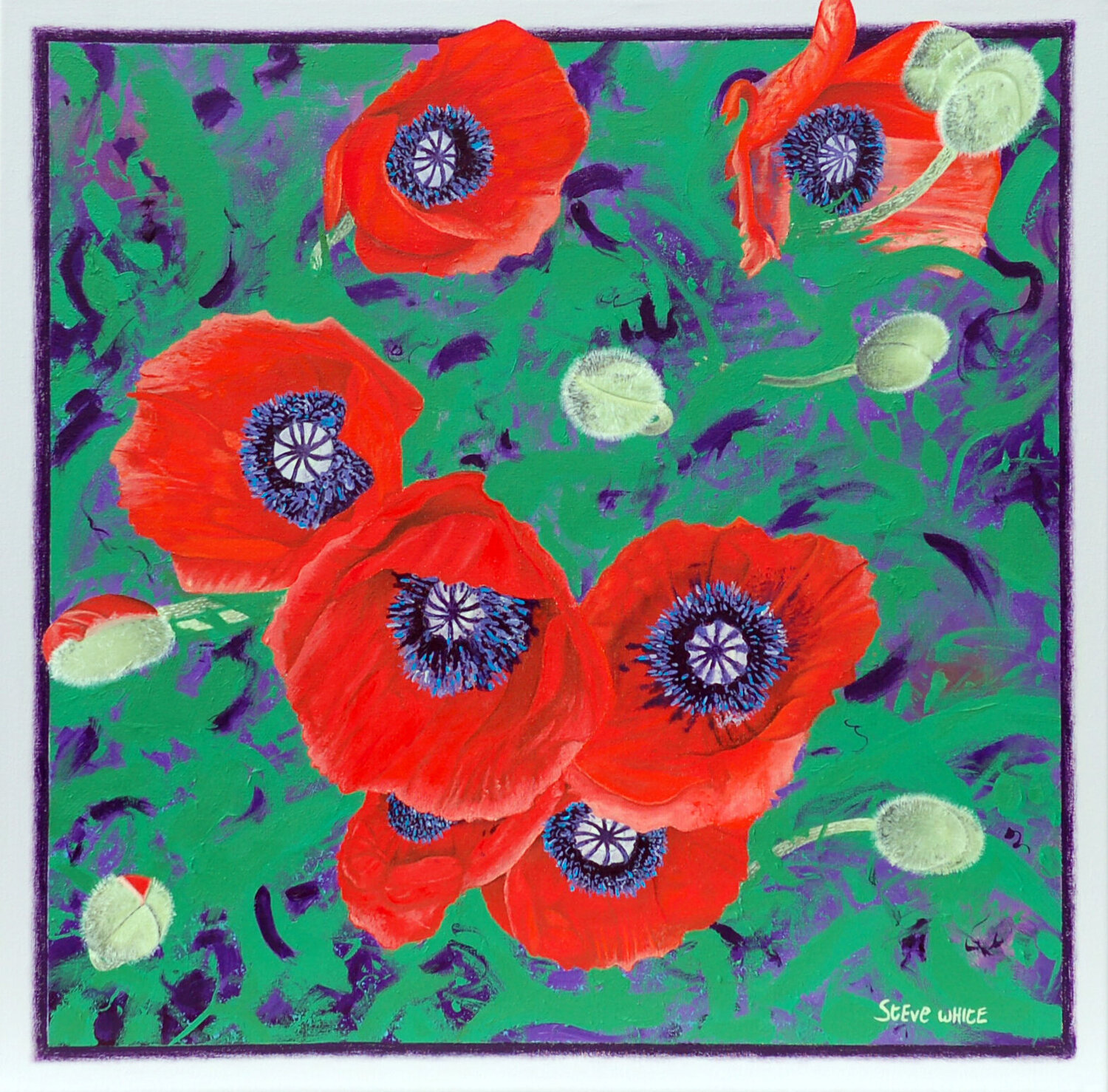 Poppies on Purple Steve White Original painting for sale