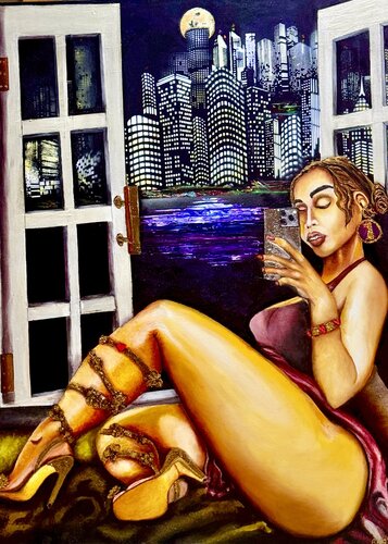 Carmella Alone Loves Her View by Andy Hollimon, Painting for Sale on Select