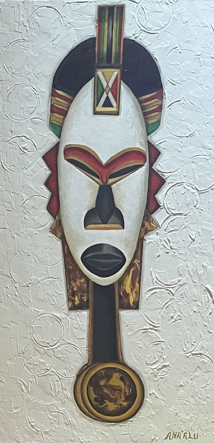 Africa Mask (White Mask) Andy Hollimon Original painting for sale