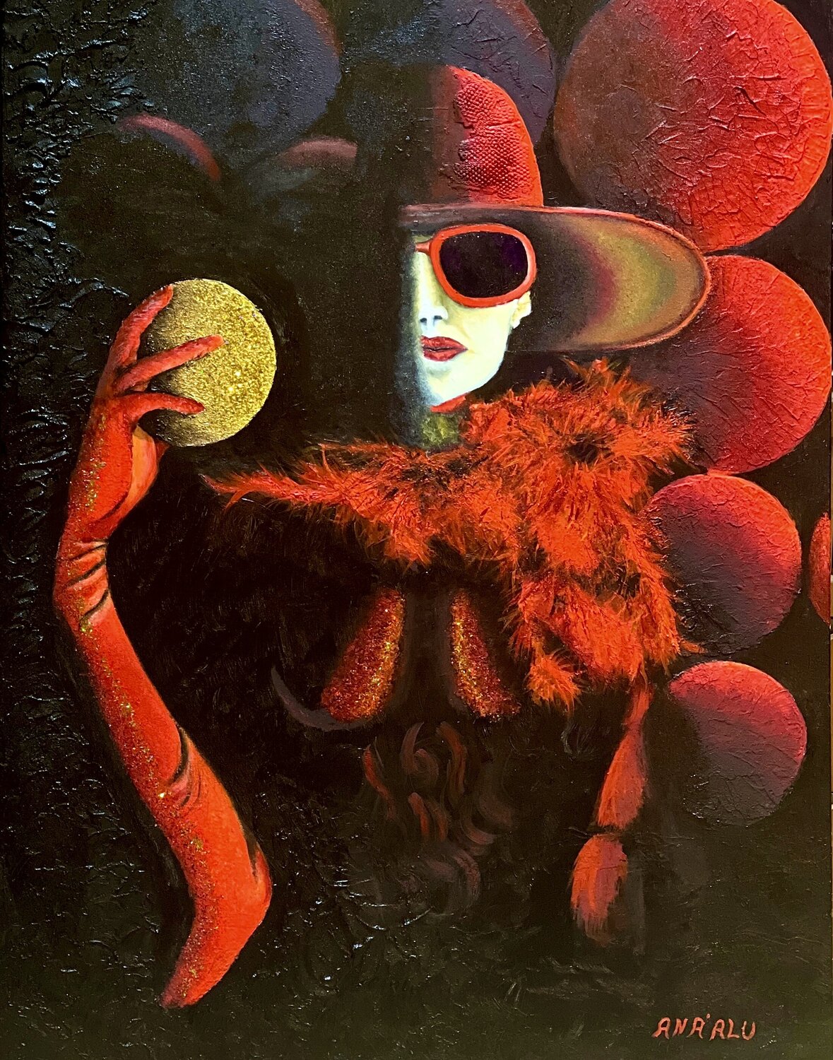 Femme en Rouge (Lady in Red) Andy Hollimon Original painting for sale