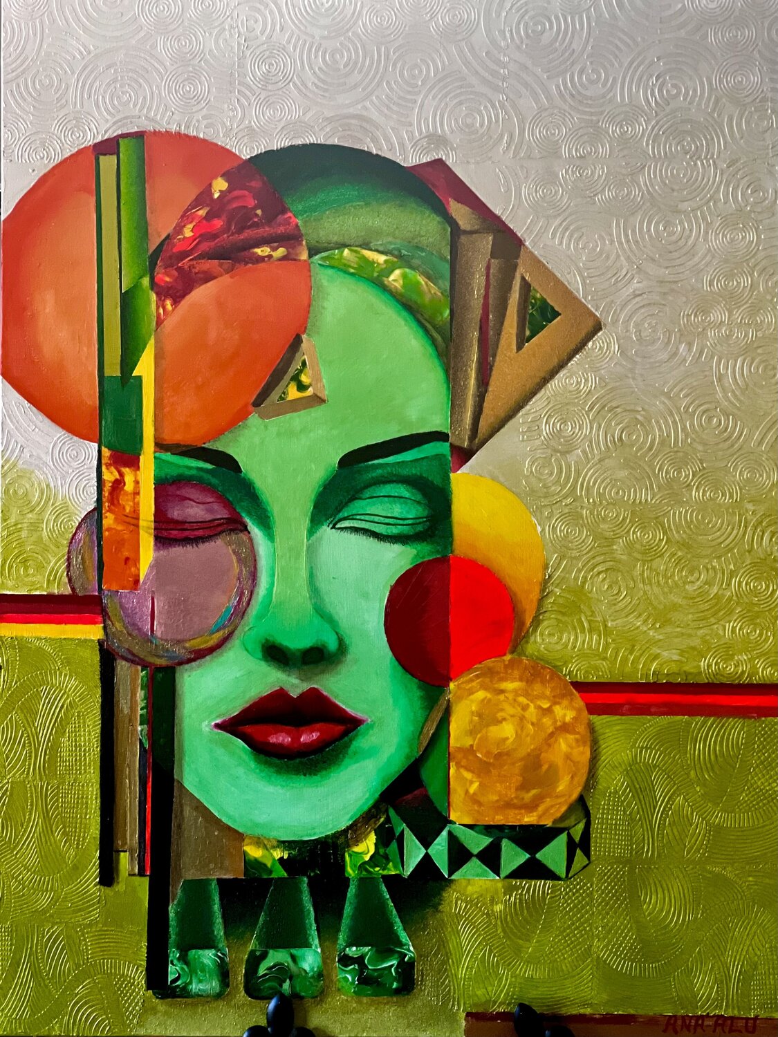 Femme de Geometric Verde Andy Hollimon Original painting for sale