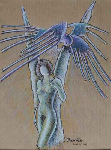 Icaresse (dessin sur papier Kraft encadré 24x32cm) by Jean-Luc Lacroix, Drawing for Sale on Select