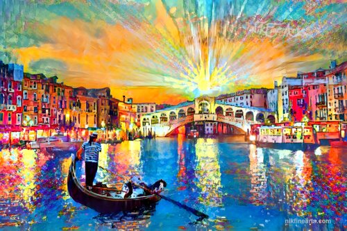 SUNSET ON RIALTO BRIDGE IN VENICE by Nik Tod, Painting for Sale on Select