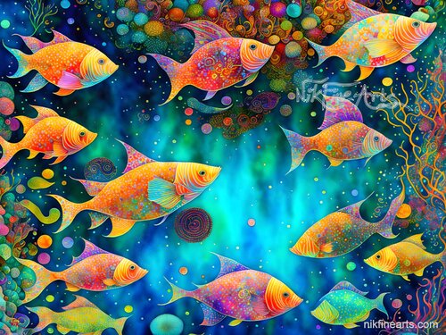 SHOAL OF COLORFUL FISHES by Nik Tod, Painting for Sale on Select